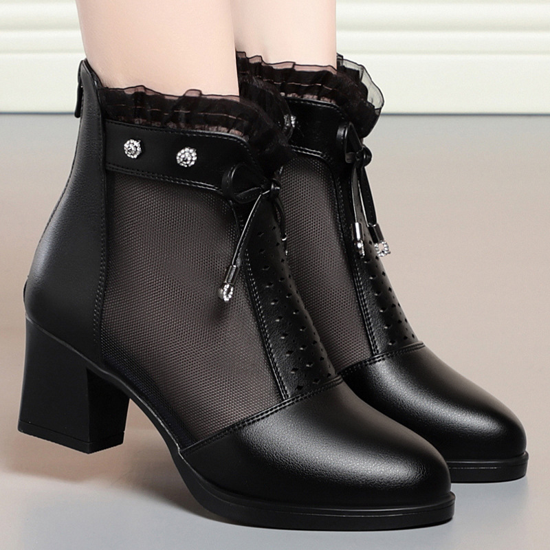 Boots Summer Thin Mesh Boots for Women 2025 New Mesh Sandals Cut Out Boots Mesh Fashion Mom Short Boots