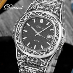 丹弗士一件代發男士手錶防水男表鋼帶夜光日曆石英表復古手錶男表