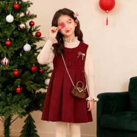 女童红色拜年服连衣裙2026新款冬季大童女孩过年毛衣裙子儿童套装