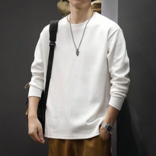 Heavy Cotton Long Sleeve T-Shirt Men's Crewneck Thickened Inner Base Shirt Solid Color Loose All-match Top Trendy Wholesale