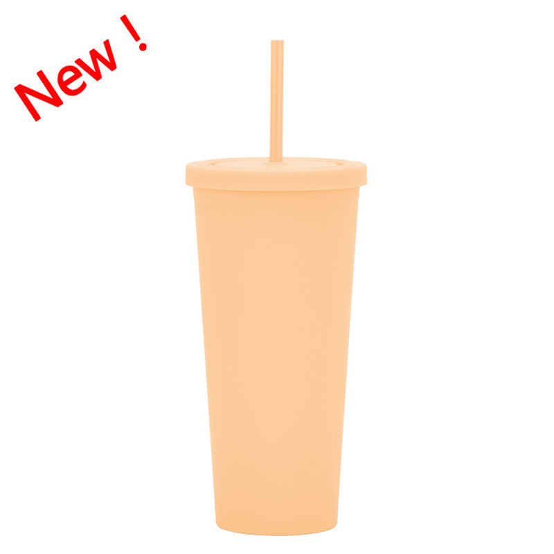 Suministro directo transfronterizo Taza de paja de plástico de doble capa personalizada simple 24oz en stock Taza de agua de gran capacidad esmerilada Taza práctica
