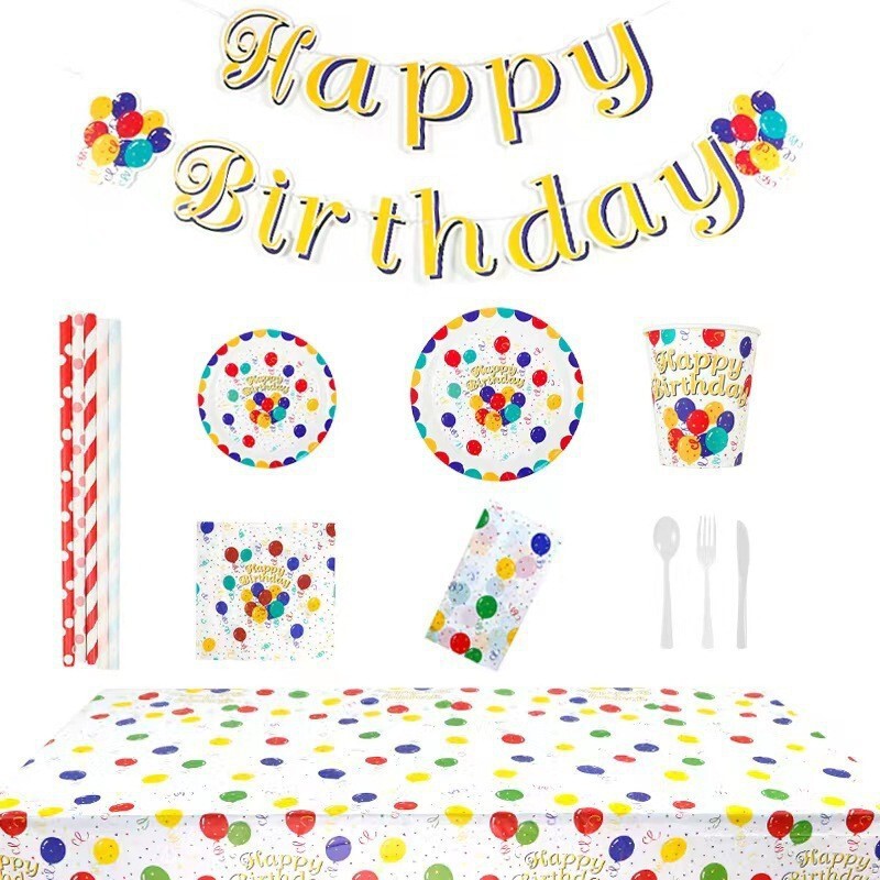 In-Stock Disposable Tableware, Paper Towels, Paper Cups, Colorful Balloons, Tablecloths, Party Camping Birthday Decorations, Dinner Plates