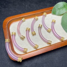 天然粉玛瑙镀金镶嵌弯管半镯手工diy手链项链步摇发簪水晶配饰
