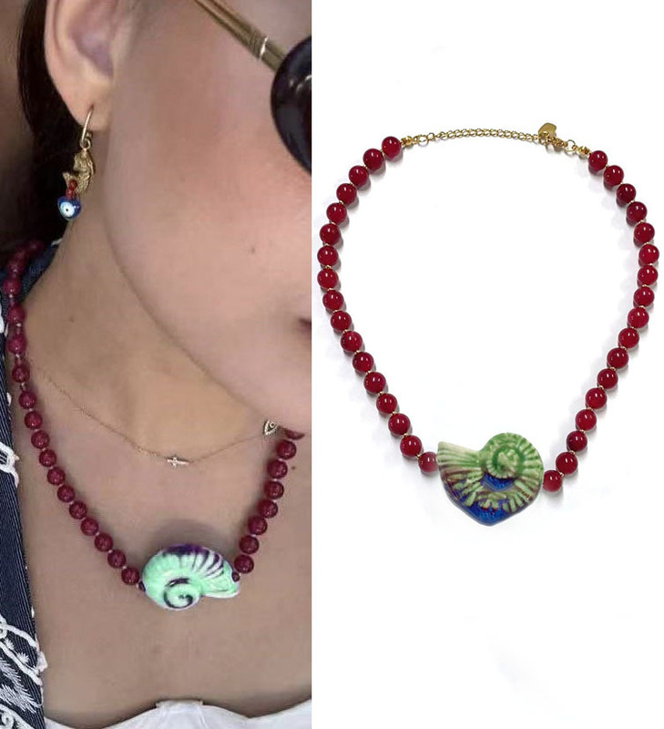 焦糖色串珠项链女简约陶瓷海螺艺术感锁骨链 on holiday necklace|undefined