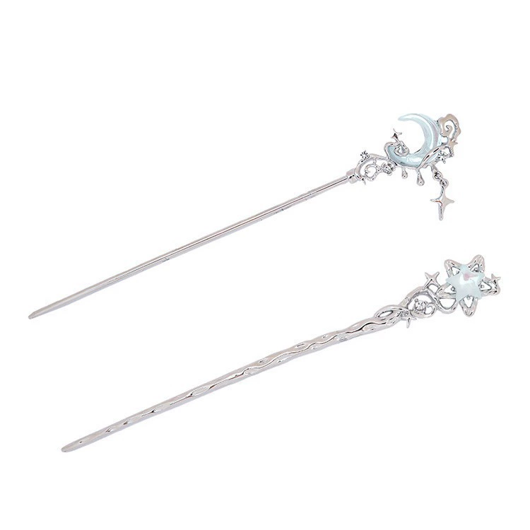 Metal modern Chinese hairpin, hairgrip, hair accessory, moonstone, Chinese style, simple and elegant design, high-quality style