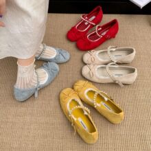 红色法式芭蕾风内增高浅口平底单鞋女夏2025新款配裙子玛丽珍鞋子