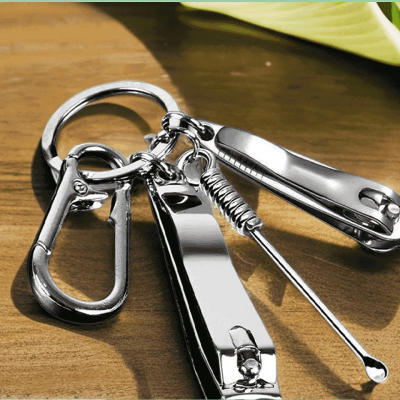 Shippable to Xinjiang - Portable ear pick with angled and flat tips, nail clipper keychain pendant, flat nail scissors for home use