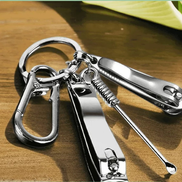Shippable to Xinjiang - Portable ear pick with angled and flat tips, nail clipper keychain pendant, flat nail scissors for home use