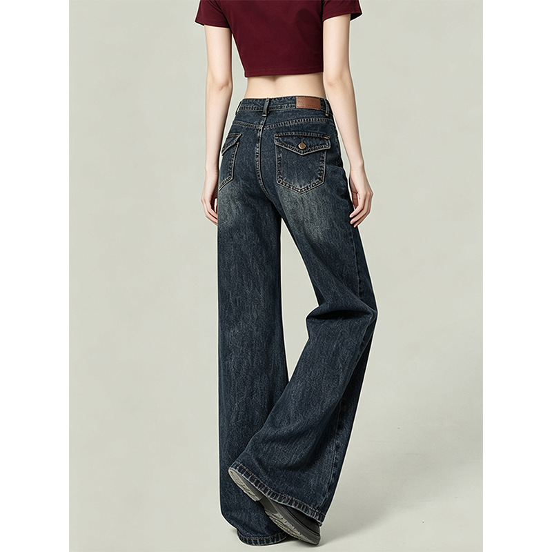 American retro washed flared jeans for women 2026, non-tight-fitting, high-waisted, loose bell-bottom pants for pear-shaped body types American retro washed flared jeans for women 2026, non-tight-fitting, high-waisted, loose bell-bottom pants for pear-shaped body types