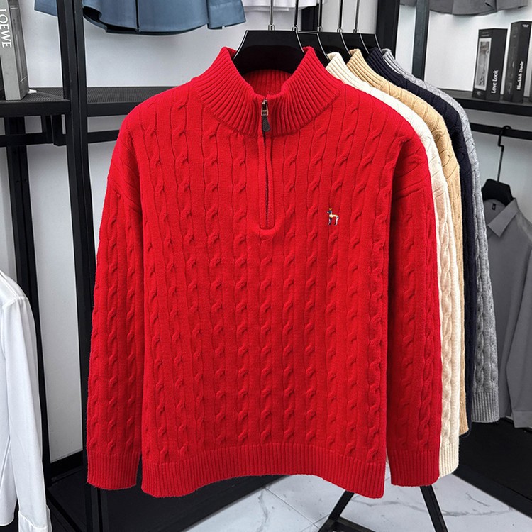 Suéter de cuello de medio cremallera hombre otoño invierno marca de moda bordada calentamiento suéter de cuello de medio cuello casual camiseta de punto de hombre