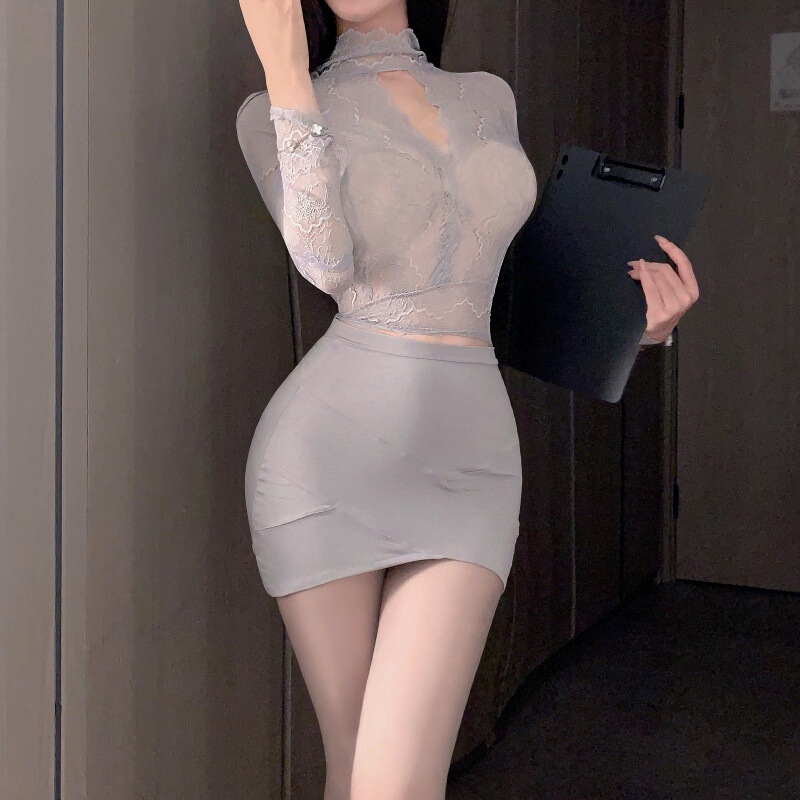 Sexy Lingerie, Sexy and Playful White-Collar Secretary Style Nightgown, Mature Woman Lace Bodycon Dress, Pure Desire Dress Set