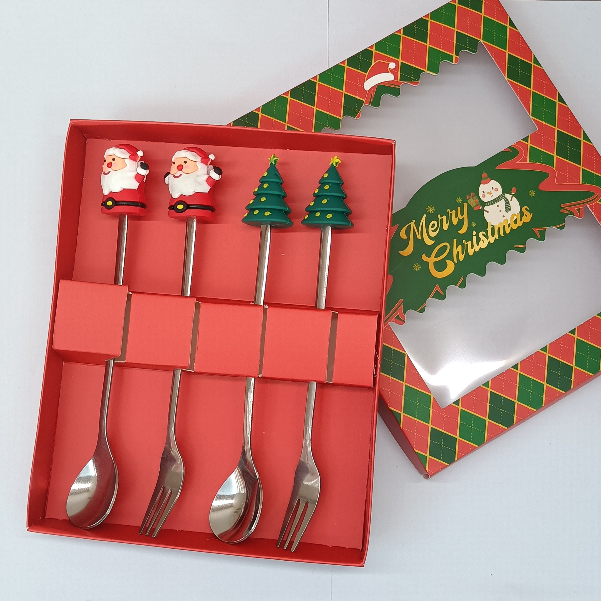 Cuchara transfronteriza de acero inoxidable Santa Claus árbol cuchara de café postre tenedor de fruta muñeca cuchara tenedor vajilla juego de regalo image 45