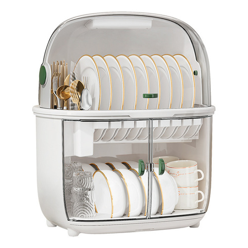 Home Kitchen Double Layer Bowl Cabinet Dish Storage Rack with Cover Drain Plate Serving Storage Box Shelf Bowl Utensil Storage Box