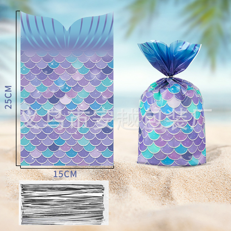 Comercio exterior en stock nuevo OPP sirena cóncava sirena fiesta de cumpleaños bolsa de regalo bolsa de caramelo de celofán