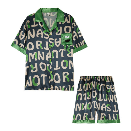 Factory Wholesale 2024 New Summer Couple Pajamas Women Summer Ice Silk Short Sleeve Shorts High-end Men's Foreign Trade