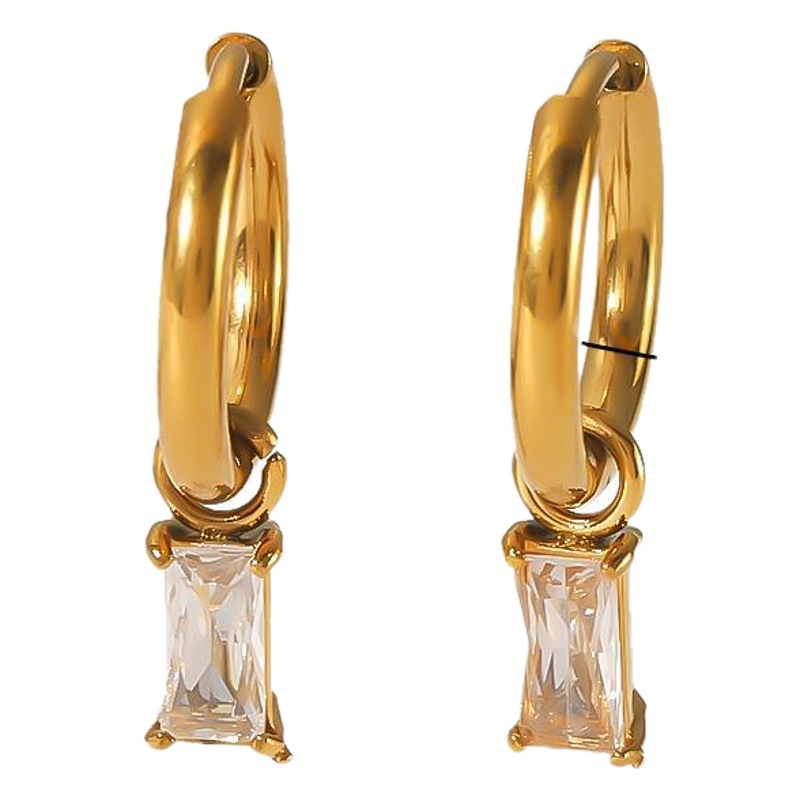 Venta caliente transfronteriza europea y americana retro simple pendientes 18K oro Acero inoxidable garra con incrustaciones de circón pendientes de alta calidad para las mujeres
