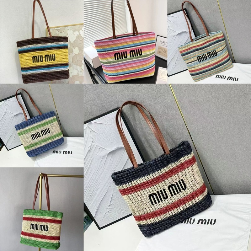 miu ビーチトートバッグ トートバッグ ラフィア ショッピングバッグ ストローバッグ 大容量 シンプル ショルダー レディースバッグ|undefined