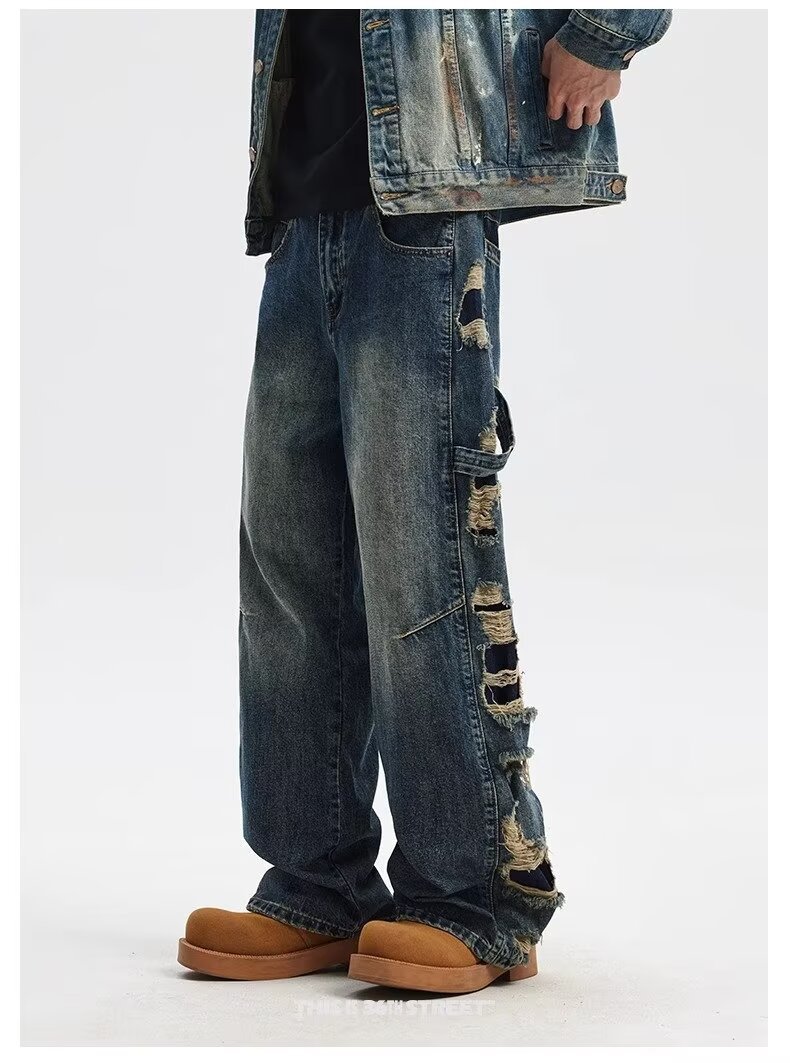 Men's Clothing Youth sports loose wide leg jeans design cool _ipsvogv.com