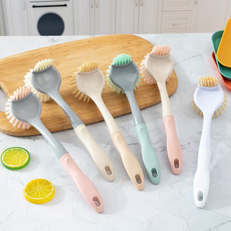 Cocina de mango largo cepillo de lavado de ollas de plástico multifuncional espesado descontaminación cepillo de limpieza lavavajillas artefacto de la cocina doméstica