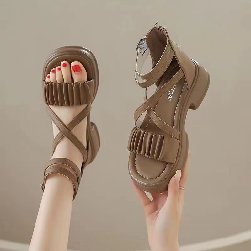 Summer fashionable retro romantic and delicate sandals platform…