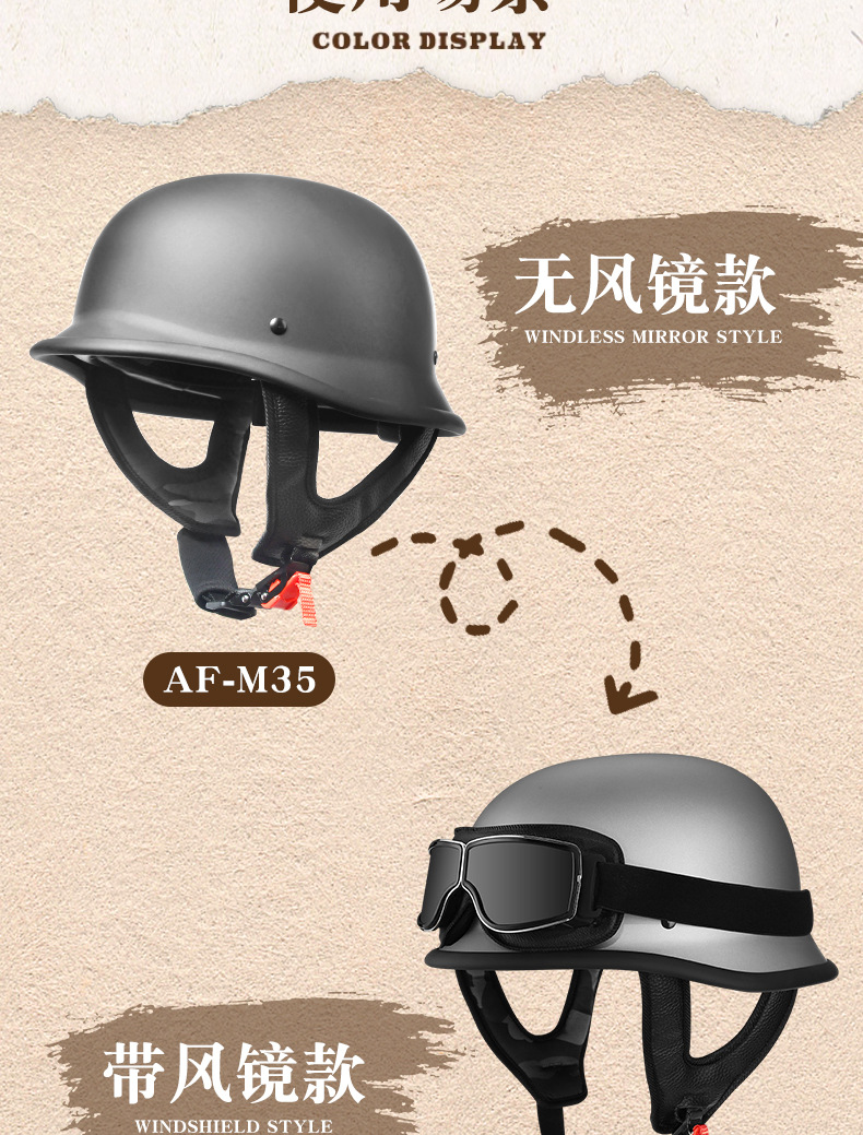 3C Certified German Soldier Helmet Motorcycle Electric Scooter Helmet Summer Biker Helmet Motorcycle Half Helmet Breathable for Men and Women