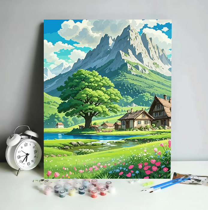 デジタル油絵 diy 手描き風景花宮崎駿手描き装飾絵画工場卸売油絵|undefined