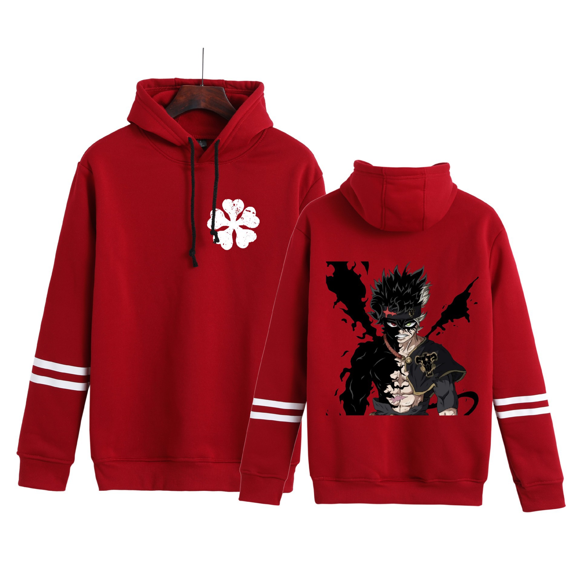 Trébol de cuatro hojas negro transfronterizo Black Clover hombres y mujeres pareja en contraste suéter con capucha de moda