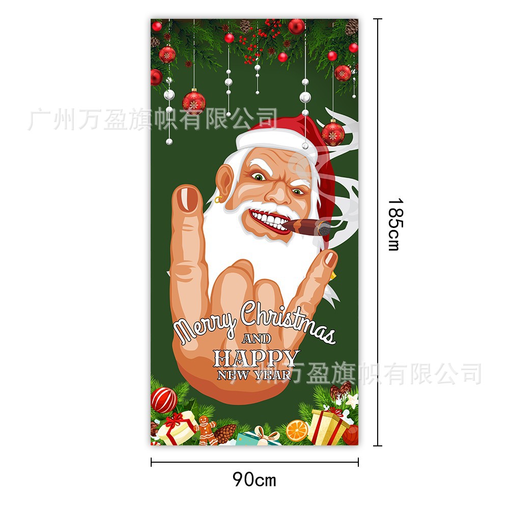 2025 nuevos productos de navidad cortina de bandera Santa Claus para ver la hoja de regalo decoración de tela colgante Bandera de bienvenida de Navidad