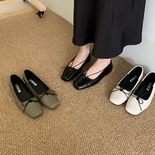 appyfeeling  2025欧美蝴蝶结平底鞋女法式复古浅口单鞋软皮单鞋