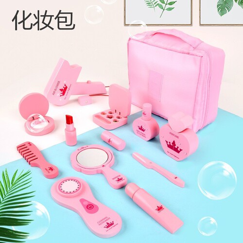 Children's wooden makeup simulation dressing table color play role dress-up toy hairdressing set original wood solid wood toy