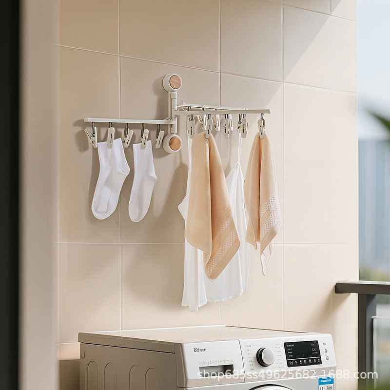 Suction Cup Sock Drying Rack with Multiple Clips, Wall-Mounted Balcony Multifunctional Clothes Drying Hanger, Clip-On Clothes Rack Gadget