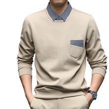 高品质假两件卫衣男士衬衫领长袖t恤2025秋冬季新款中年秋装上衣