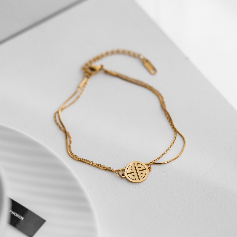 FuXi no pierde la tobilla de acero de titanio de doble capa de moda femenina nueva moda de moda de oro 18K joyería de pie simple