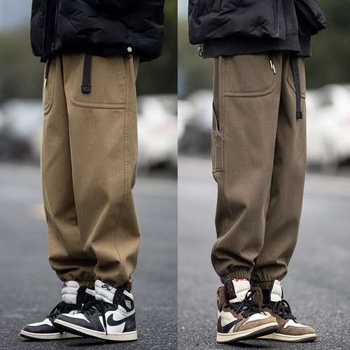 Japanese retro heavy-duty work pants for men, summer Korean version, trendy loose and versatile casual bootcut harem jeans