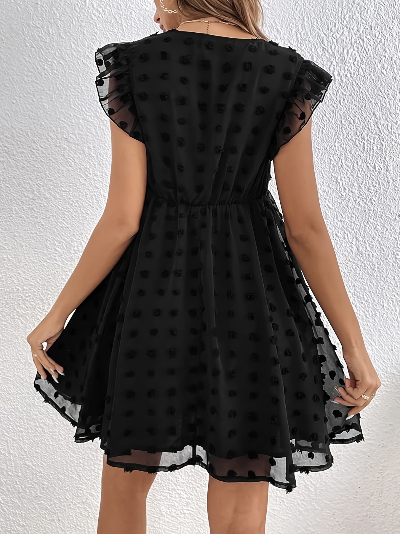 Summer Lotus Leaf Sleeve Women Dress V neck