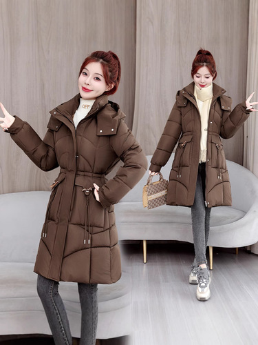New Winter Korean Women's Medium-Length Down Cotton Jacket Slim Fashion Stylish Winter Cotton Coat Thick Outerwear