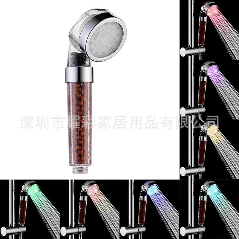 Led Shower Head Negative Ion Colorful Self-Changing Color/Temperature-Controlled Luminous Color-Changing Filter Shower Head Small Nozzle 8008-A23