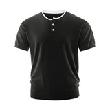 ZH8102-D男女同款潮牌拼接时尚通勤假两件亨利领针织短袖T恤，男装针织衫/毛衣，星座614