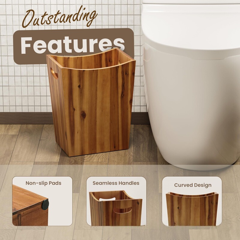 Wooden Trash Can for Home Use in Bedroom, Bathroom, Living Room, Office; Universal Wooden Trash Can with Handle