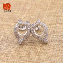 S925耳钉空托  多规格 天然琥珀蜜蜡水晶彩宝戒面耳饰托配件DIY