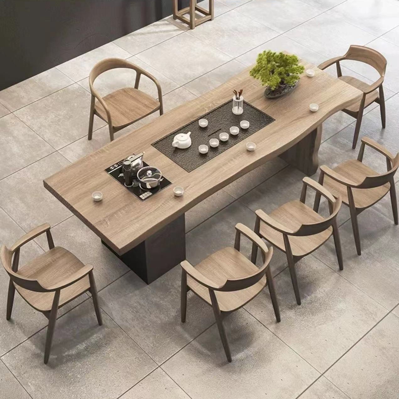 [핫] 2.6m 티 테이블 + 슈메트 의자 + 히로시마 의자 5개