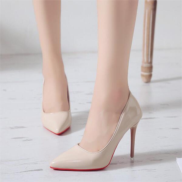 Elegant fashionable high heels nude made of patent leather…