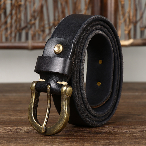 Bold and thickened horseshoe buckle belt for men, genuine leather, pure cowhide, trendy, versatile, fashionable, retro, casual jeans belt