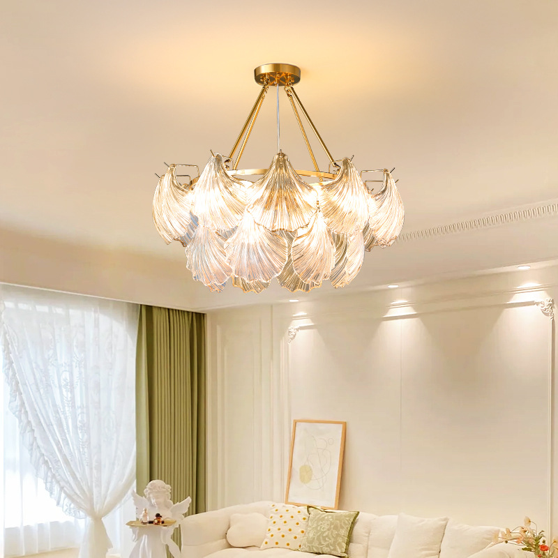 lámpara de la sala de estar lujosa francesa lámpara de cristal lámpara de dormitorio conchas lámpara de sala de estar moderna y simple comedor lámpara de sala de estar 413L