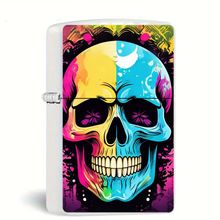 外贸跨境货源老式滑轮火石煤油打火机 创意骷髅金属防风火机批发