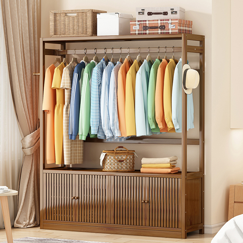 Armario simple colgando ropa dormitorio Perchero de madera maciza nuevo estilo chino SALA DE ALQUILER integrada armario de almacenamiento multifuncional