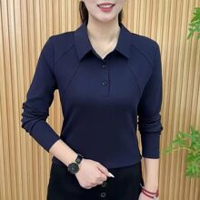 一件代发直播爆款2025秋季款纯色翻领洋气百搭减龄长袖内搭打底衫