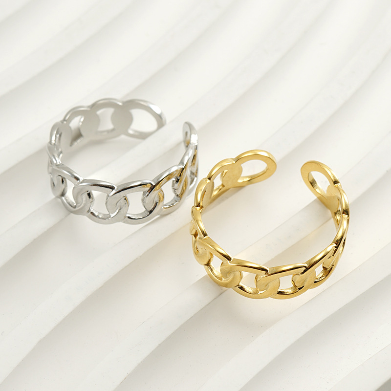 Retro Solid Color Stainless Steel Plating Hollow Out Open Ring 1 Piece