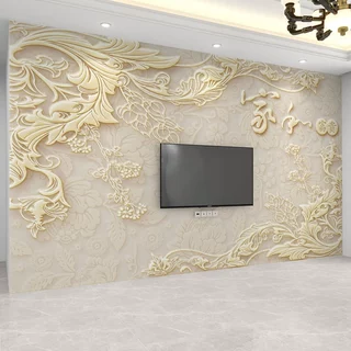 墙纸3d立体浮雕现代简约电视背景墙壁纸客厅壁布影视墙布装饰壁画