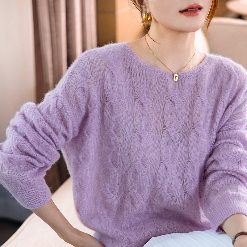 2024 Crewneck Pullover Fashion Cashmere Sweater Women's Solid Color Lightweight Soft Velvet Knitted Sweater Lazy Gentle Age-reducing